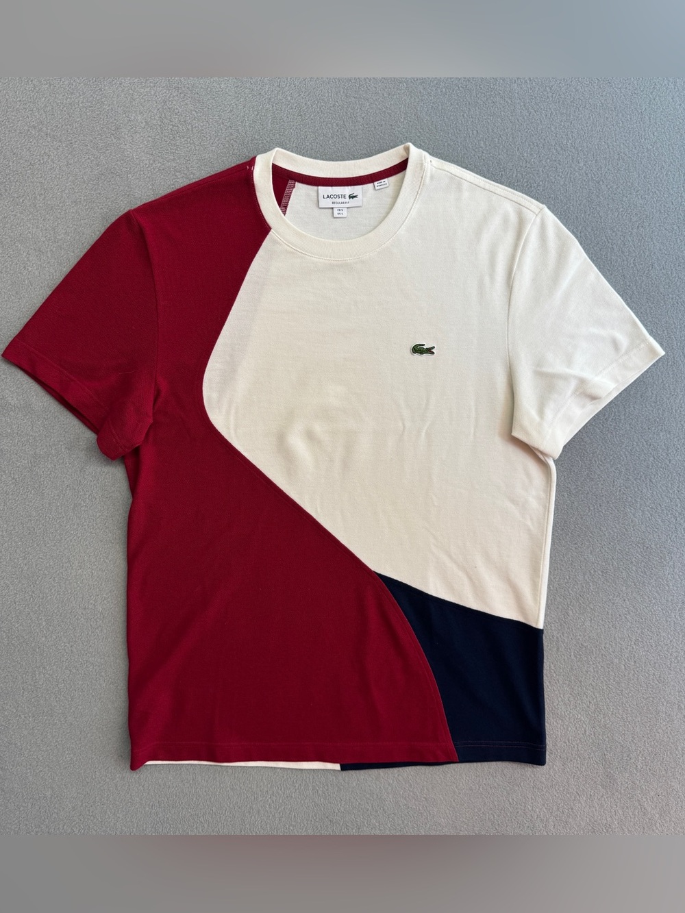 Lacoste T Shirt Large Men's Short Sleeve Crew Red White Tennis Sport